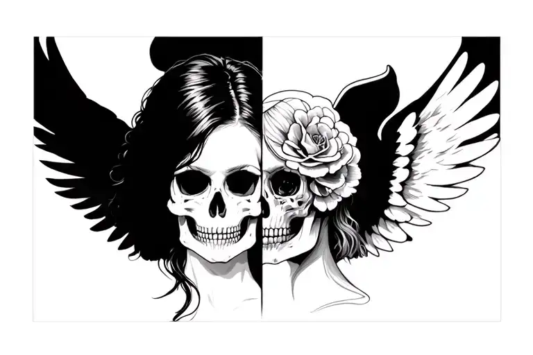 Woman Half Angel Half Skull Face