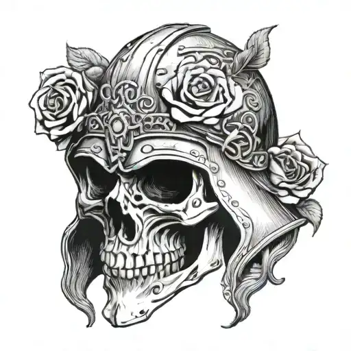 Skull Wearing Theoden's Helmet Lord Of The Rings With Rose Border
