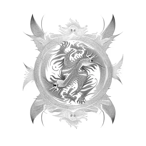 Dragon And Hedgehog Silhouettes Intertwined In A Yin-yang Symbol