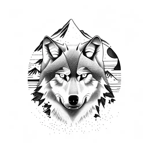 Mountain Scene With Wolf