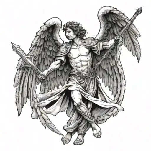 Male Guardian Angel With Wings Holding Sword