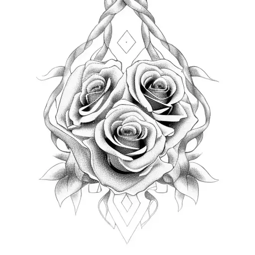 A Majestic Black Horse Shoe Intertwined With Vibrant Roses