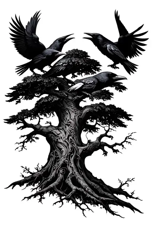 Orin's World Tree With Ravens On Each Side Profile Traditional