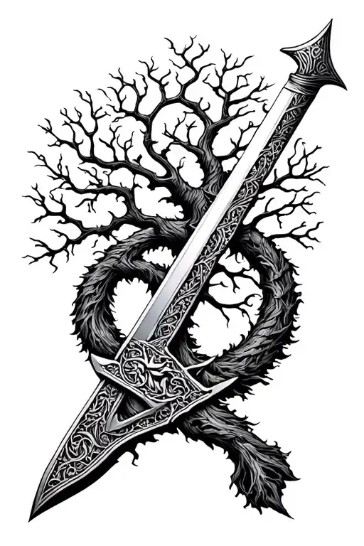 Viking Sword With Tree Of Life Intertwined