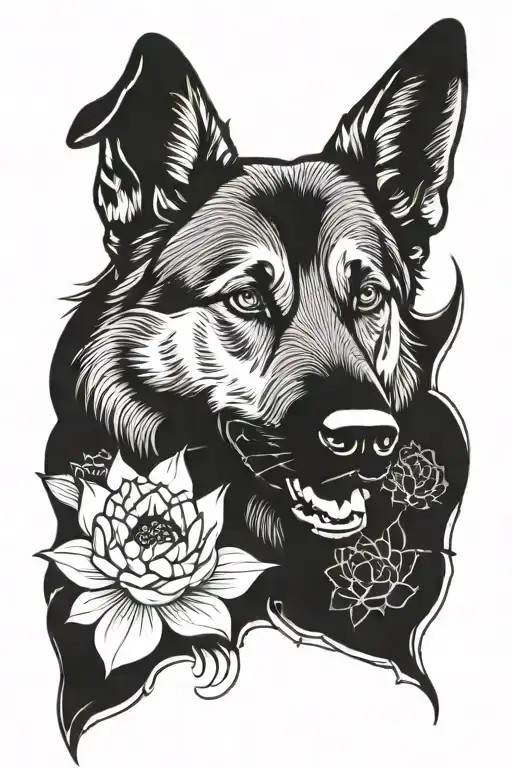 Lotus Flower And German Shepherd Dog