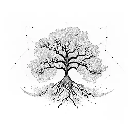 A Whimsical Tree With Roots That Transform Into Flowing Script