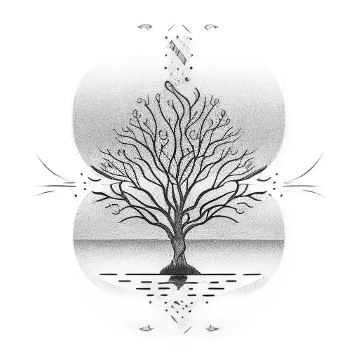 A Reflection Of A Tree And A Musical Instrument In Water