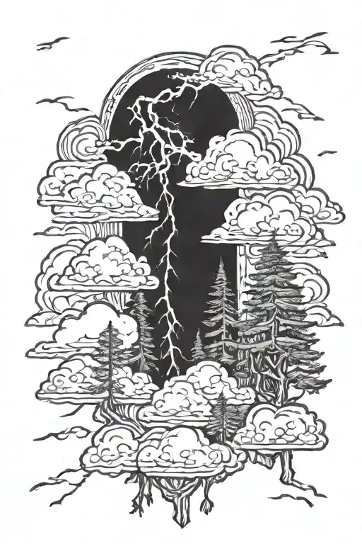 Clouds And Lightning In A Redwood Forest