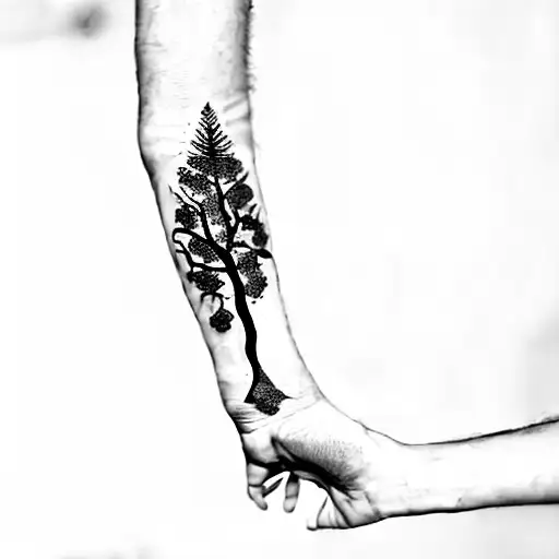 A Tattoo Of A Tree On The Forearm