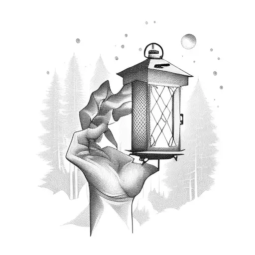 Hand Holding Lantern In Dense Forest