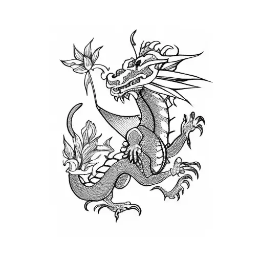 Dragon Emerging From A Field Of Vibrant Flowers