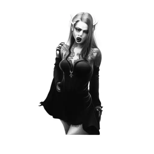 A Female Succubus In A Black Dress