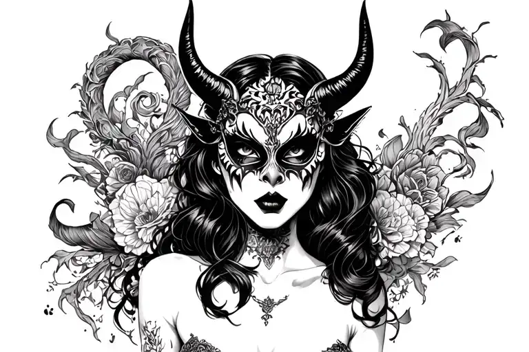 Sexy Scary Woman With Oni Mask