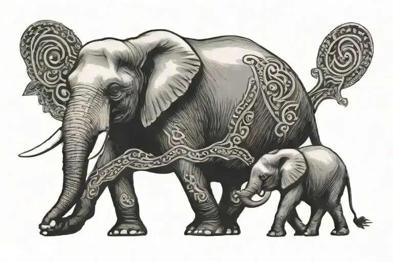 Mother And Daughter Elephants Walking Togther