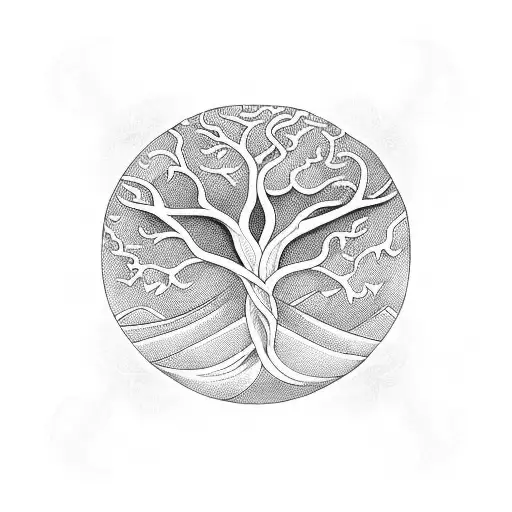A Majestic Tree Of Life Intertwined With Flowing Waves