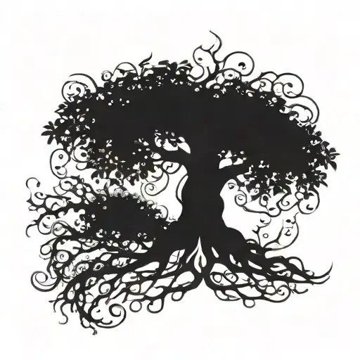 A Majestic Tree With Intricate Roots Intertwined With Vines