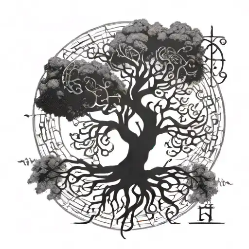 A Tree Of Life Intertwined With Musical Notes And Symbols Representing Faith And Wisdom