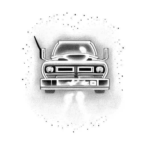 A Truck Engulfed In Flames With A Silhouette Of A Rifle In The Background