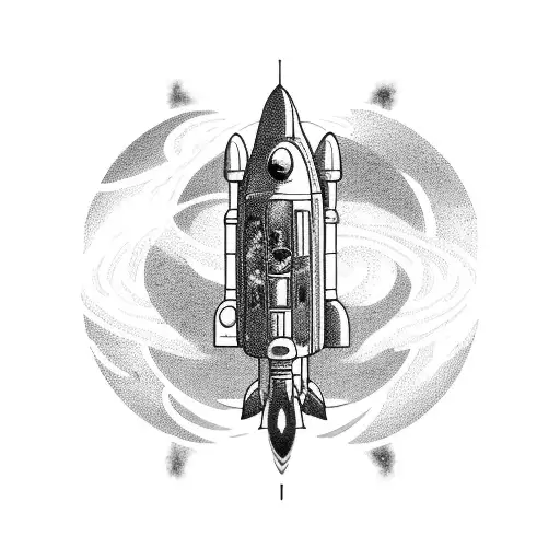 A Blackwork Tattoo Showcasing A Cosmic Scene With An Astronaut Riding A Speed Car Through A Nebula