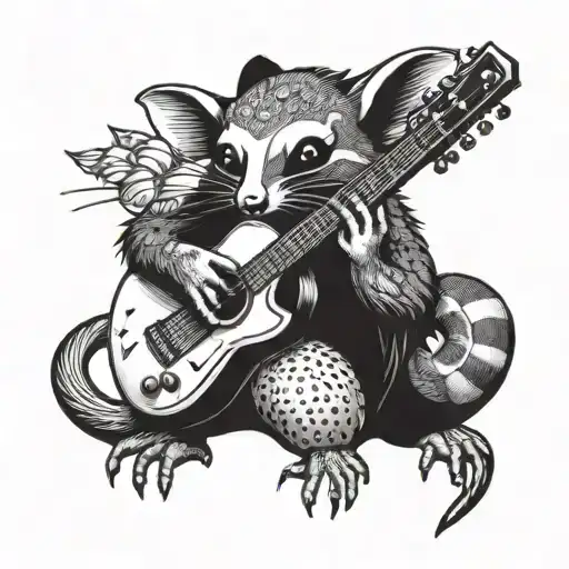 Possum Playing A Guitar In A New School Style