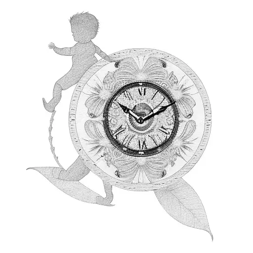 Mother And Son In A Flower Clock