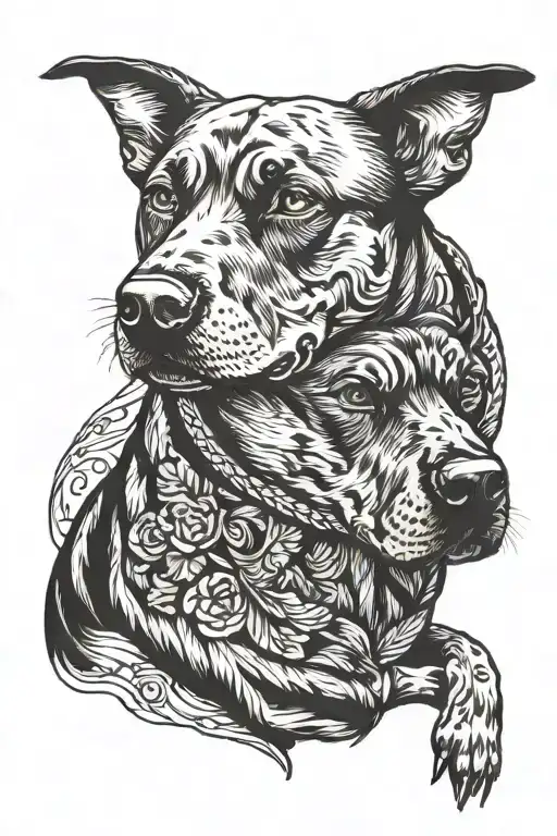 Pitbull Terrier Looking Down Over A German Shepard