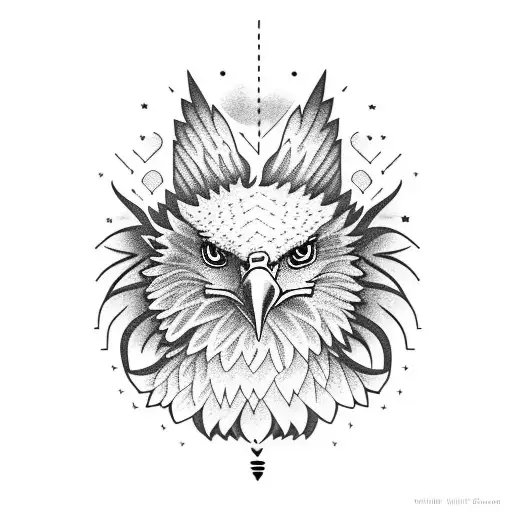 Full Body Sitting Eagle With Cloud Around Connecting Words