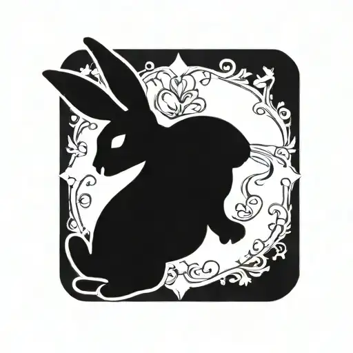 White Rabbit Outline In A Black Square