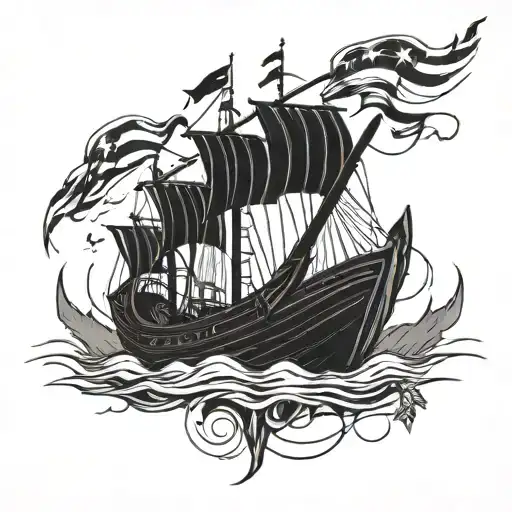 Broken Viking Ship With Broken Planks And Broken Flag