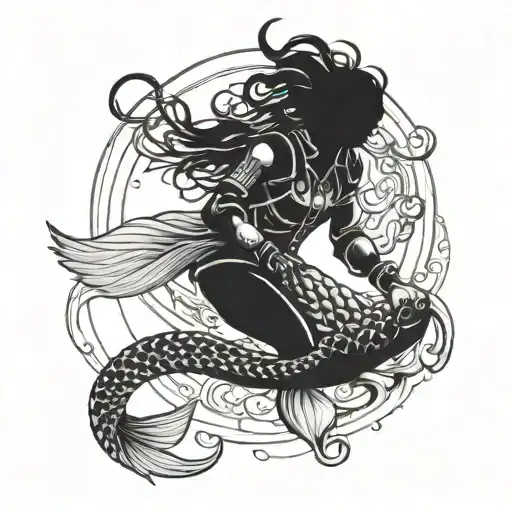 Diver Rescuing A Mermaid Sitting