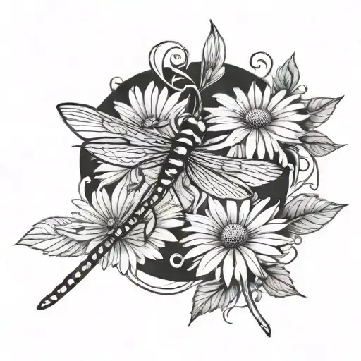 Daisy And Dragonfly Hovering