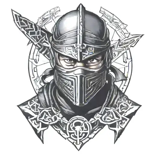 Ninja Warrior Face Wth Military Weapons Incorporated