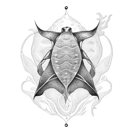 Manta Ray Swimming In A Fishing Hook-shaped Coral Reef