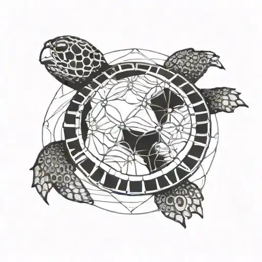 Turtle With Compass Topographical Lines