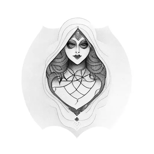 Linear Woman Body Inside Queen Of Heart Card