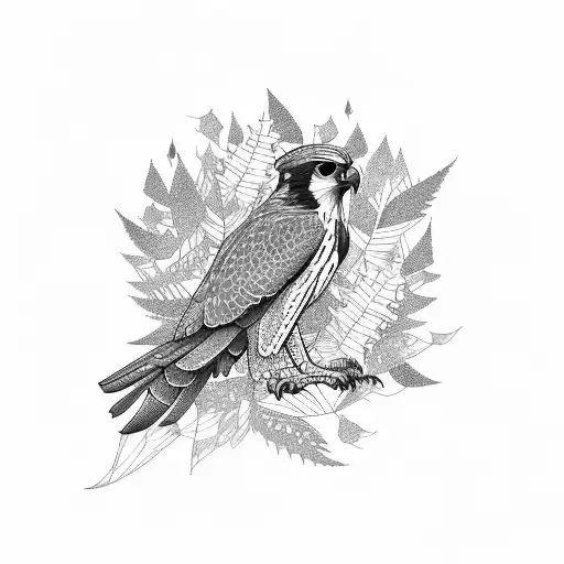 A Falcon Soaring Through A Forest Of Intricate Leaf Patterns
