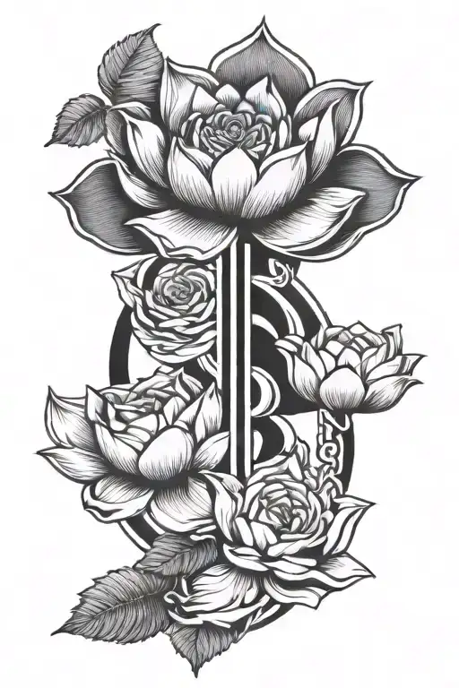 Money Symbol With Roses And Lotus Flower