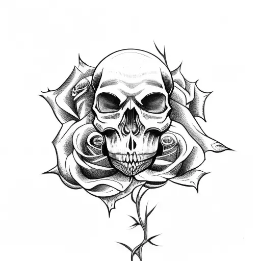 Skull With Rose And Vines Around Arm