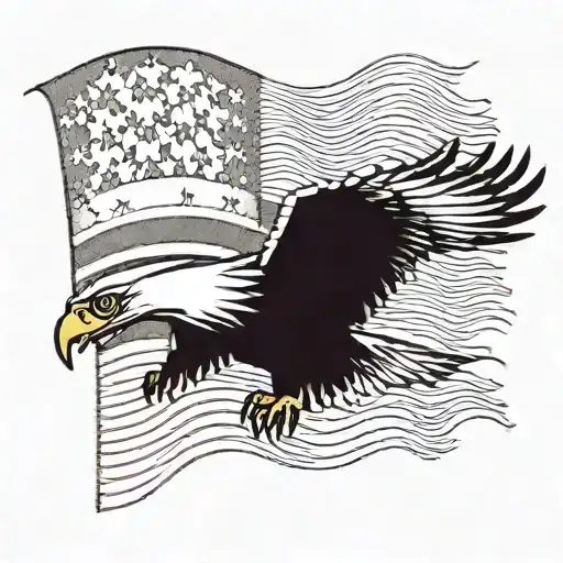An Eagle Soaring Through A Pixelated American Flag With A Subtle Outline Of A Gun