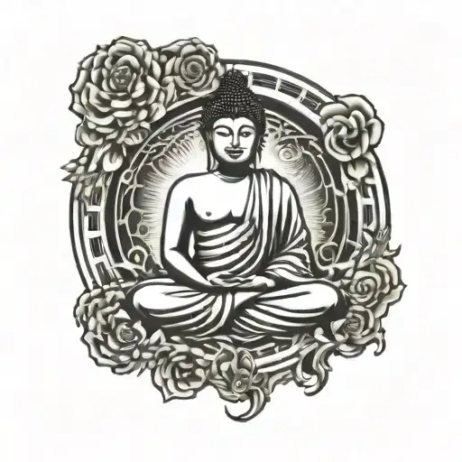Budha Inside The Circle Of Energy Flowing