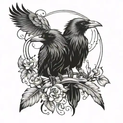 Little Ravens With Feathers And Background Shading