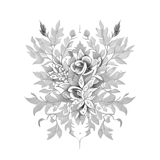 Flowers In A Forest Of Intricate Leaf Patterns