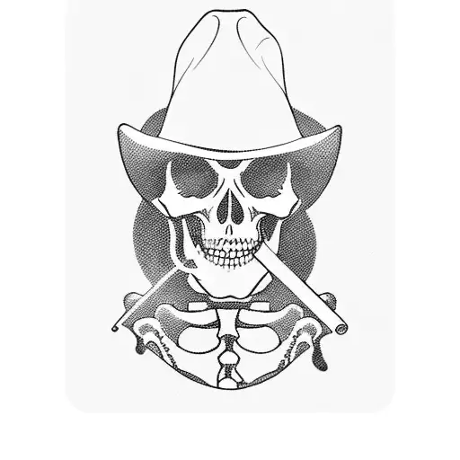 Cowboy Skeleton Sitting At A Bar With Cigarette Playing Cards