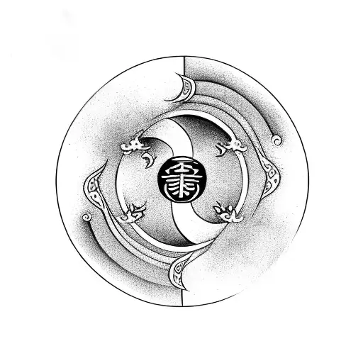 Yin Yang Dragon With Symbols And Chinese Letters