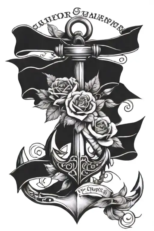 Anchor With Compas And Roses And Banners Wrapped With Names