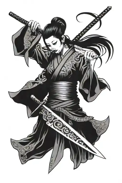 Cyberpunk Geisha Holding A Katana