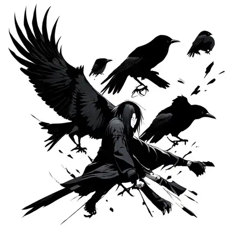 Itachi Sillouette Breaking Into Crows In His Genjutsu