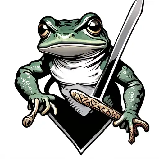 Cartoon Frog Holding A Great Sword Over His Shoulder