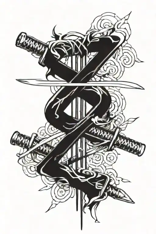 Katana And Coding Symbol Intertwined