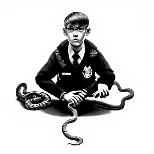 A Boy In A School Uniform Holding A Snake